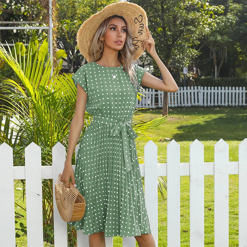Polka Dot Midi Dress for Women - Timeless Floral Print