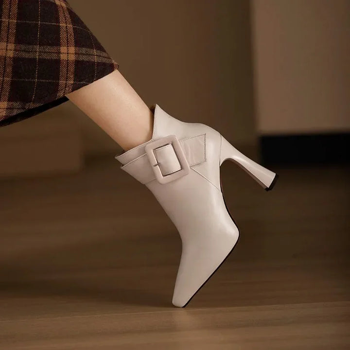 Pointed Toe Ankle Boots with Buckle Detail and High Heel