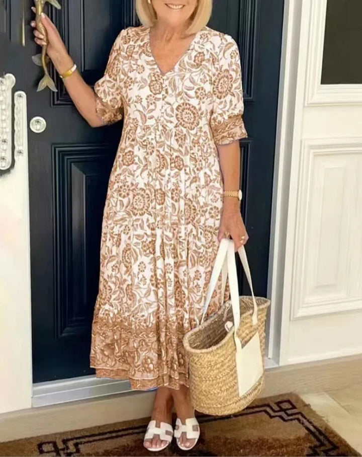 Floral V-Neck Dress for Women | Elegant Midi Dress
