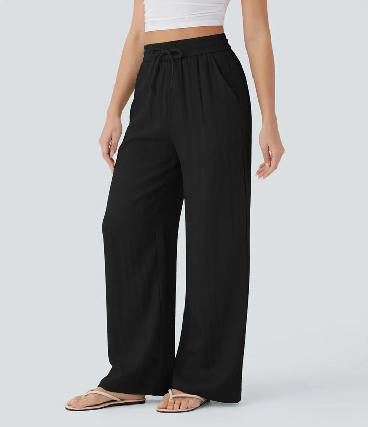 High Waisted Linen Trousers for Women - Wide Leg Summer Pants