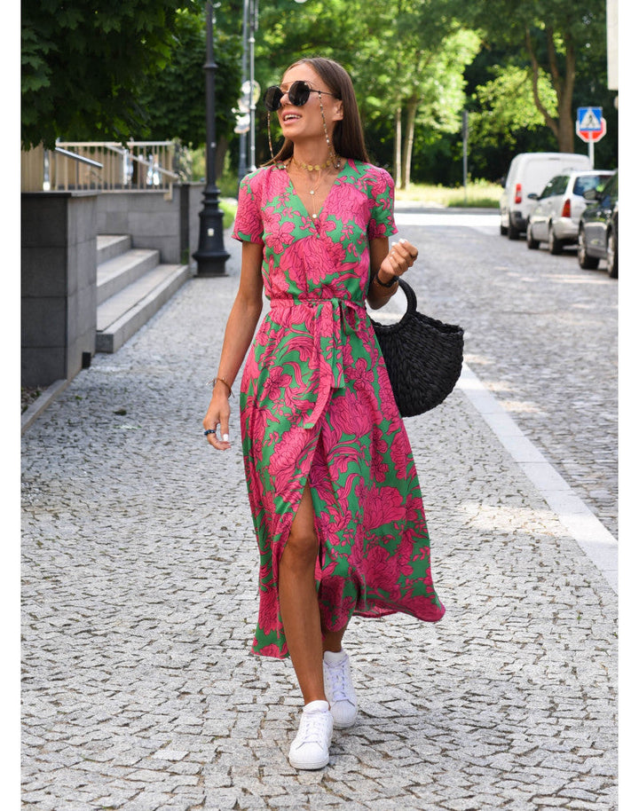 Floral V-Neck Maxi Dress for Women - Elegant Flowing Style