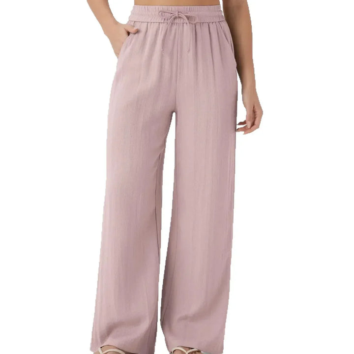 High Waisted Linen Trousers for Women - Wide Leg Summer Pants
