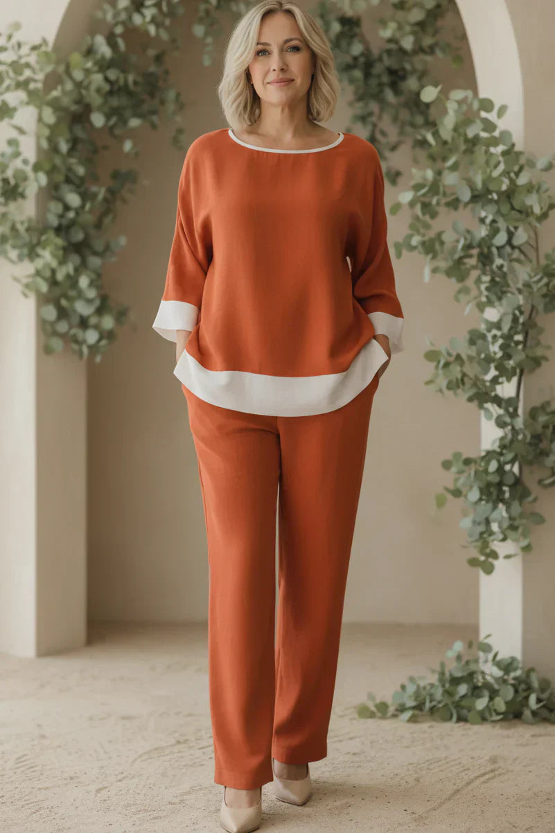 Two Piece Set for Women - Relaxed Top and Straight Leg Pants