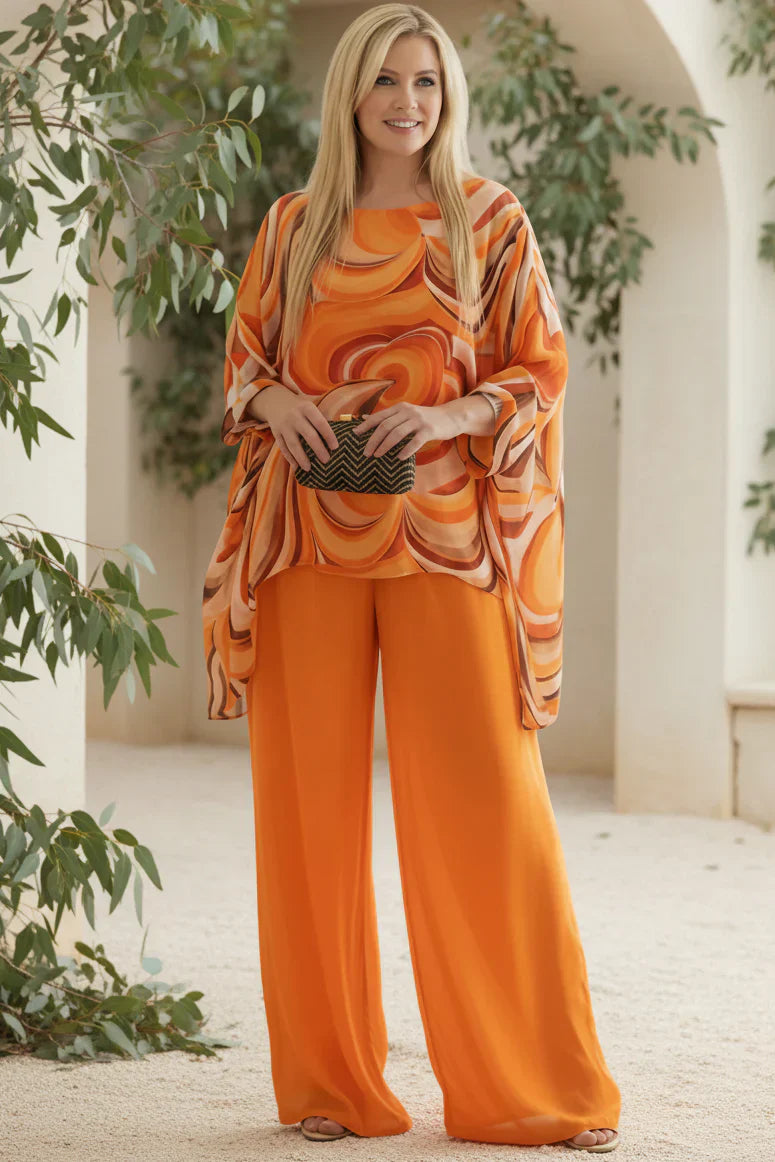 Two Piece Outfit Women Wide Leg Pants Set Contemporary Print
