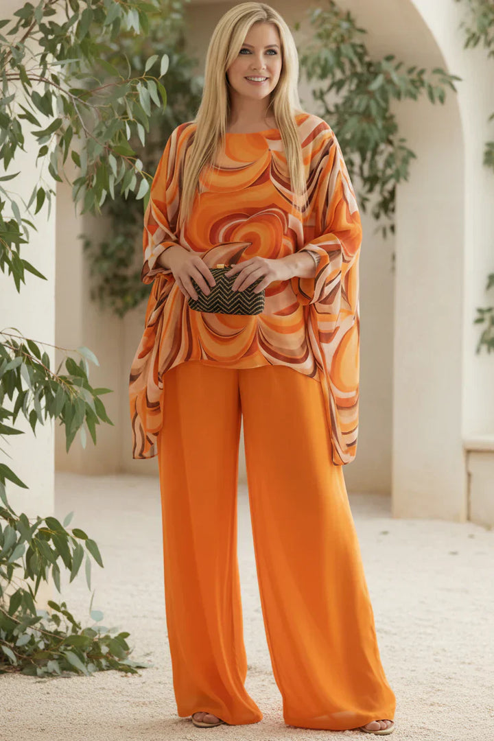 Two Piece Outfit Women Wide Leg Pants Set Contemporary Print