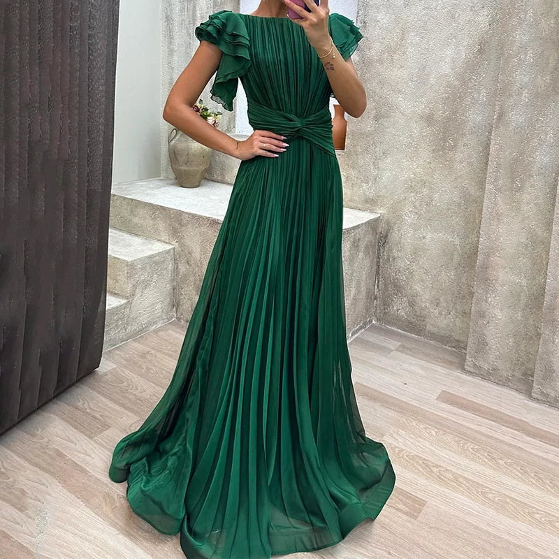 Pleated Evening Dress for Women | Elegant Maxi Dress