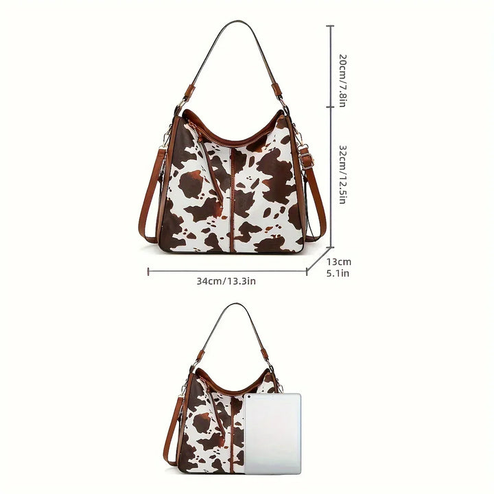 Leather Tote Bag with Matching Wristlet - Animal Print Handbag Set