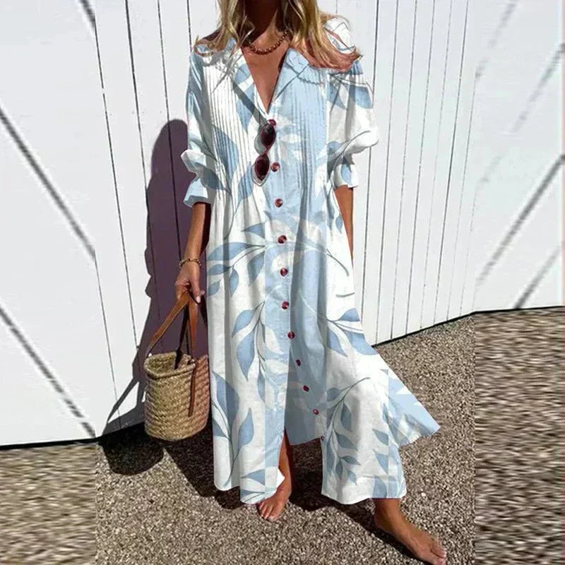 Boho Maxi Dress with V-Neck for Women - Flowy Summer Dress