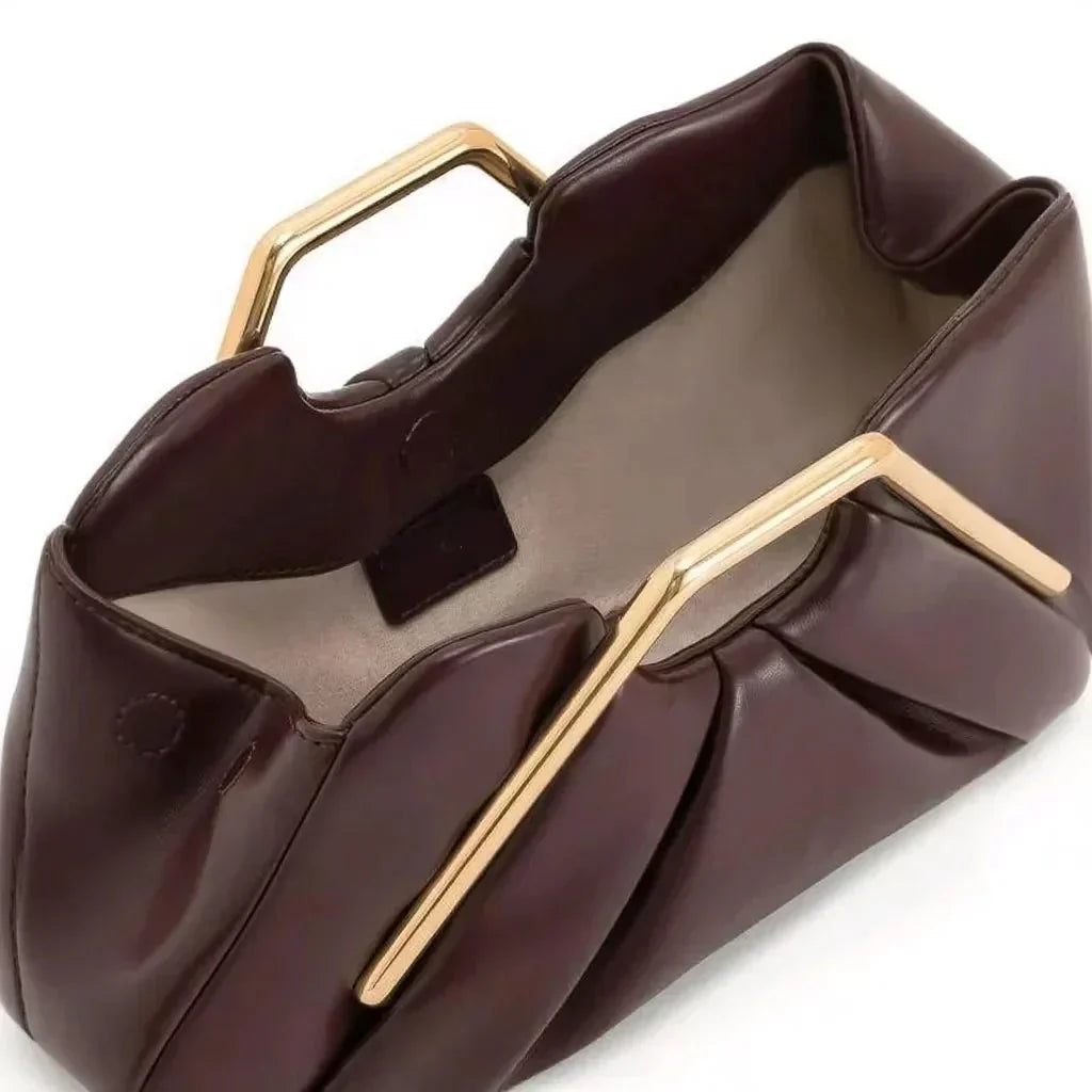 Leather Clutch Bag with Gold Handle | Evening Purse