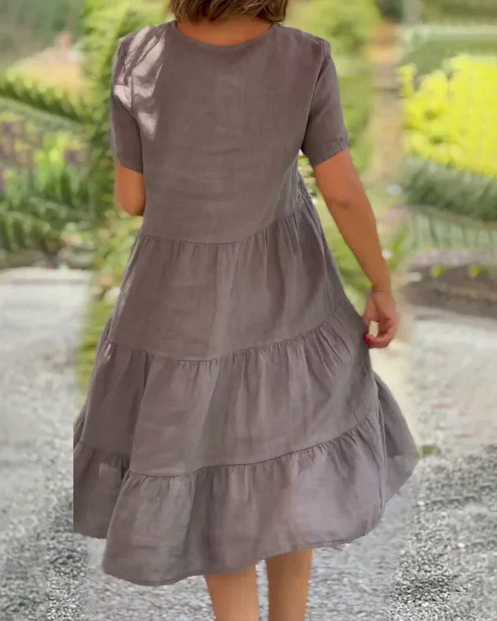 Casual Summer V-Neck Dress | Effortless Short Sleeve Midi