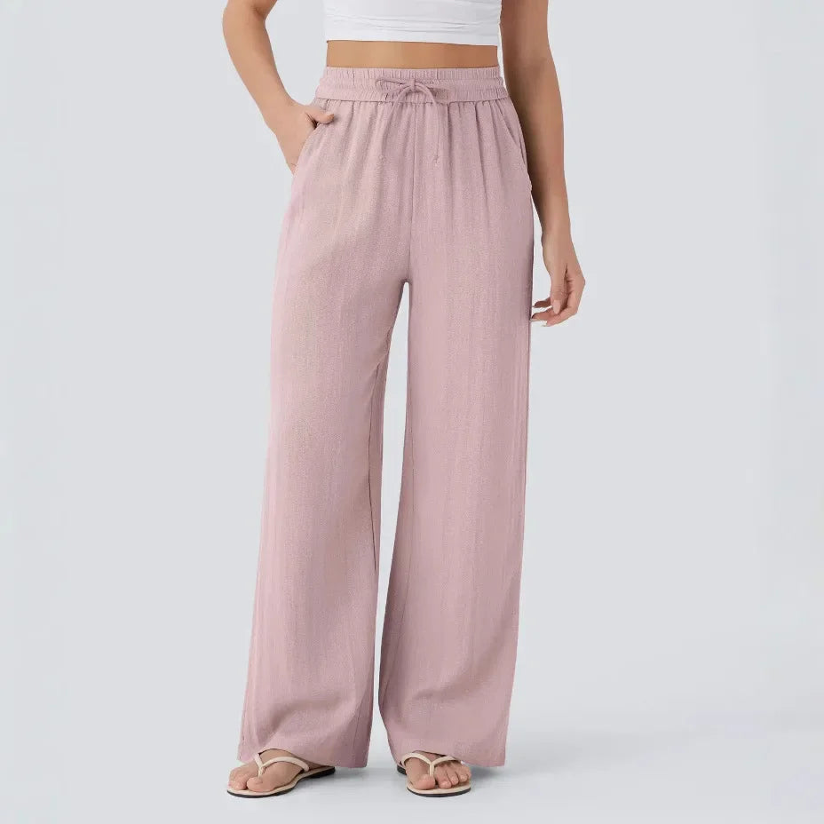 High Waisted Linen Trousers for Women - Wide Leg Summer Pants