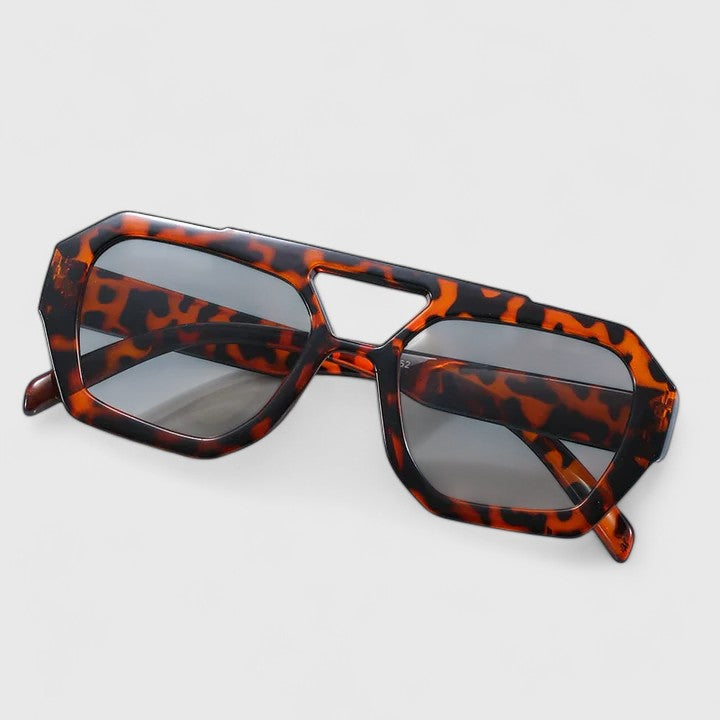 Leopard Print Sunglasses with Double Bridge Design for Women