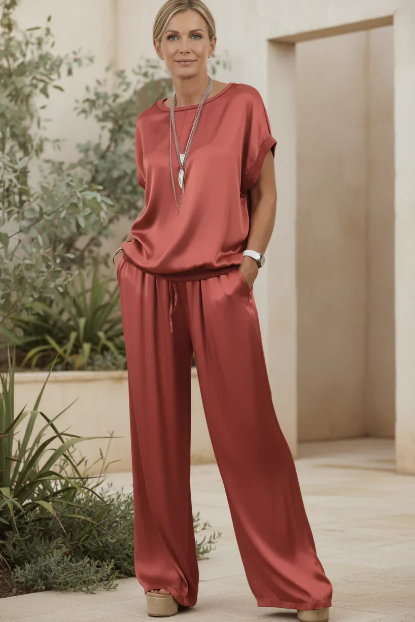 Satin Two Piece Set for Women - Relaxed Fit Silky Co-Ord