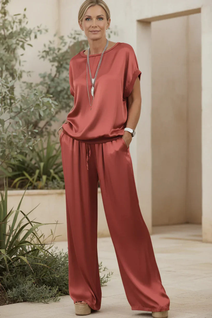 Satin Two Piece Set for Women - Relaxed Fit Silky Co-Ord