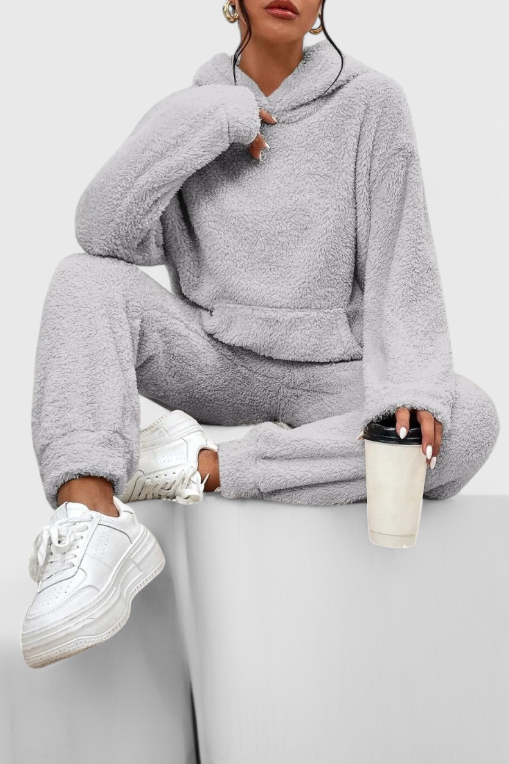 Cozy Teddy Lounge Set - Two Piece Hoodie and Pants