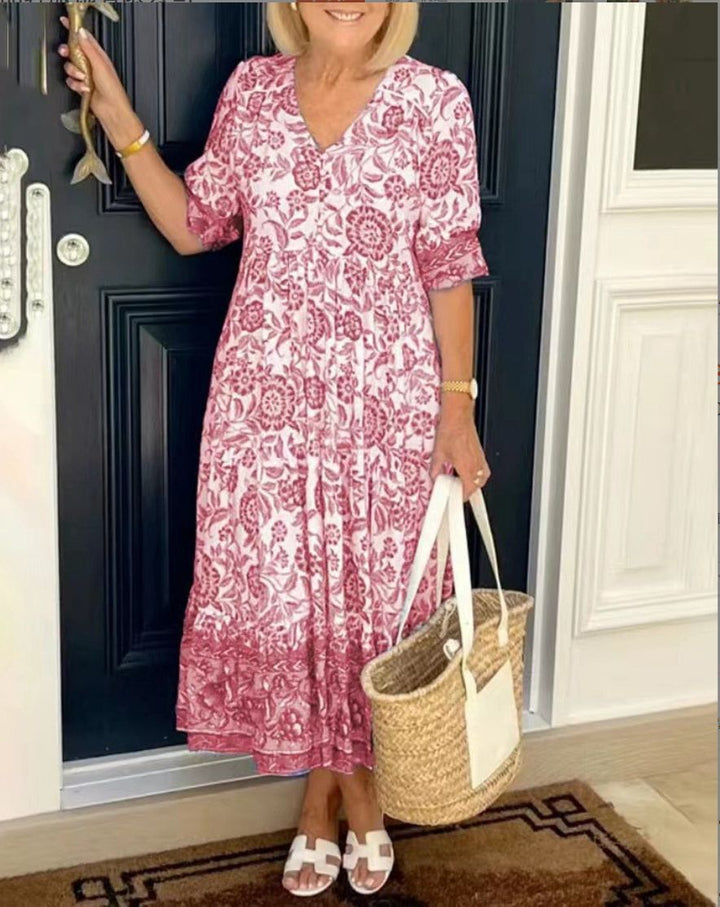 Floral V-Neck Dress for Women | Elegant Midi Dress