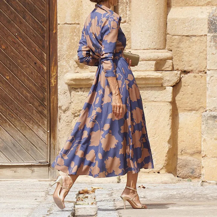 Midi Dress with Belt - Floral Print Dress for Women