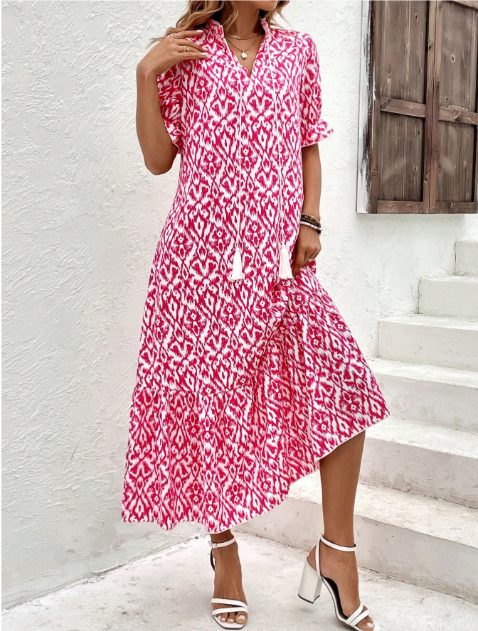 Summer Maxi Dress with V-Neck and Fitted Waist