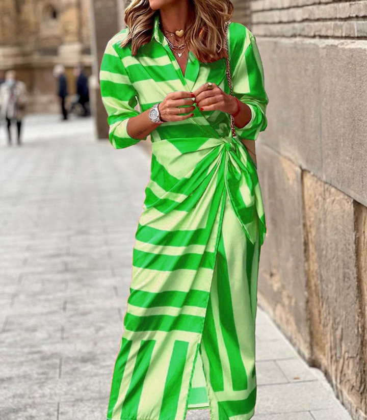 Striped Wrap Dress with Tie Waist for Women