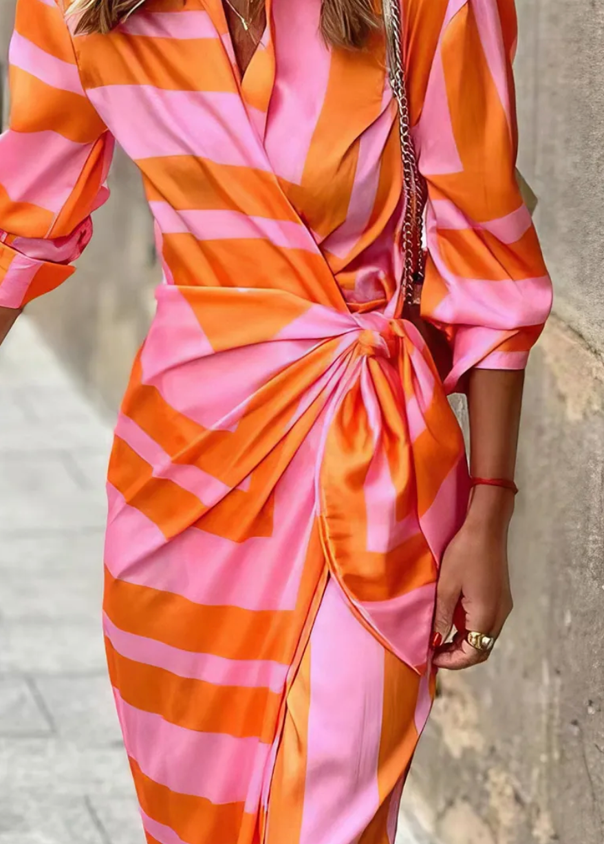 Striped Wrap Dress with Tie Waist for Women