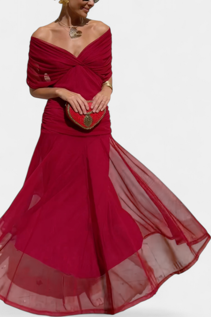 Floral V-Neck Maxi Dress with Pleated Waist - Long Sleeve
