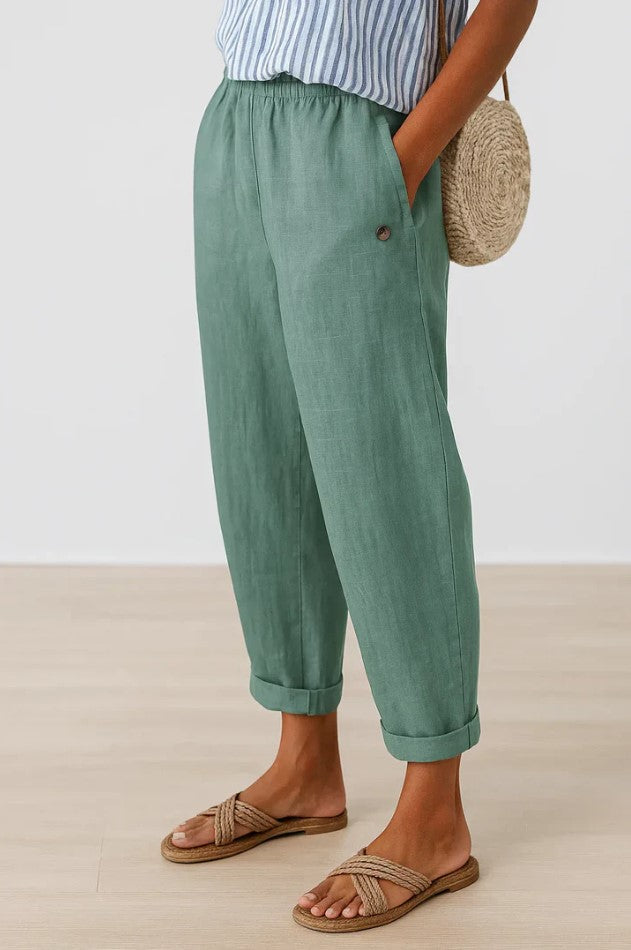 Linen Cotton Trousers for Women - Relaxed Fit Pants