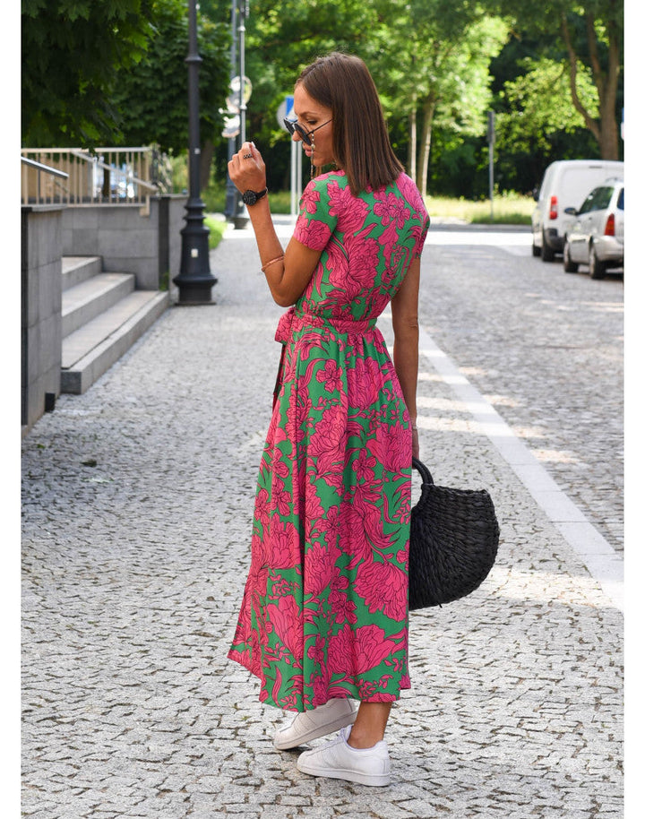 Floral V-Neck Maxi Dress for Women - Elegant Flowing Style