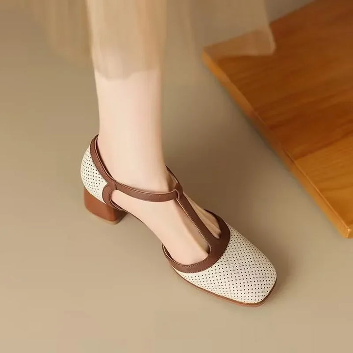 Mary Jane Mid Heel Leather Shoes - Classic Strap Pumps