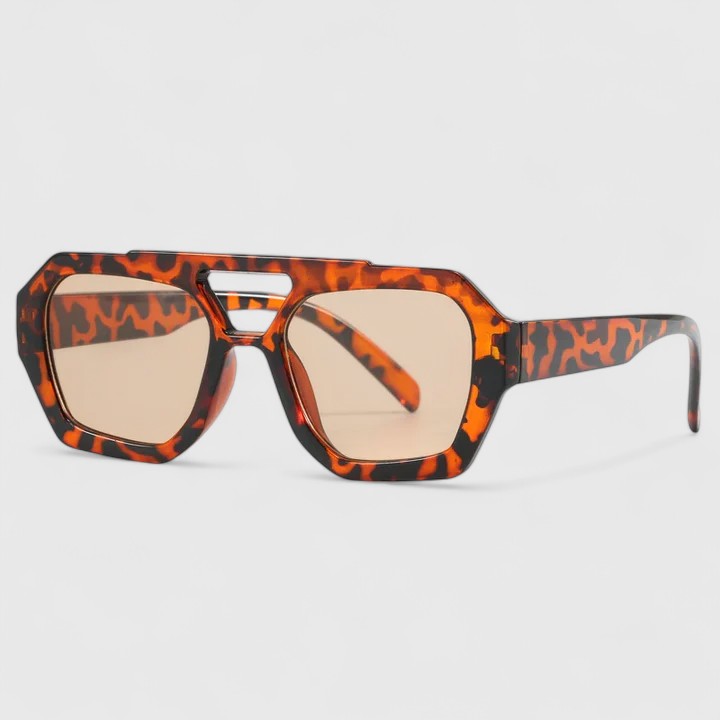 Leopard Print Sunglasses with Double Bridge Design for Women