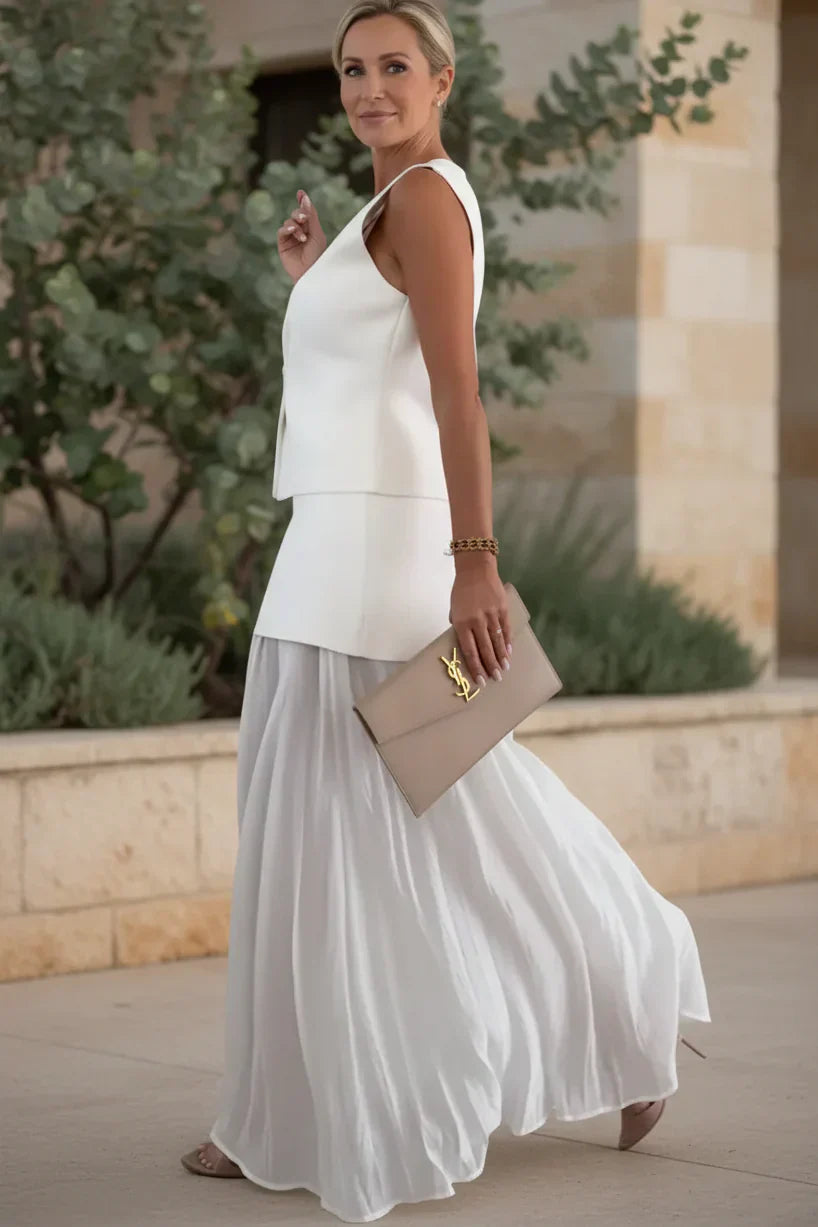 Two Piece Set Sleeveless Top Pleated Skirt Elegant Outfit