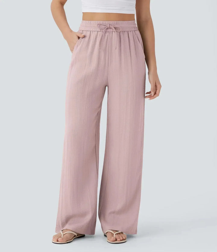 High Waisted Linen Trousers for Women - Wide Leg Summer Pants