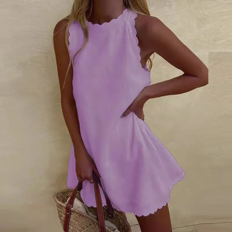 Short Dress With Wavy Trim Detail for Women