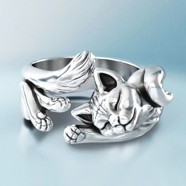 Vintage Cat Ring for Women - Sterling Silver Animal Jewelry