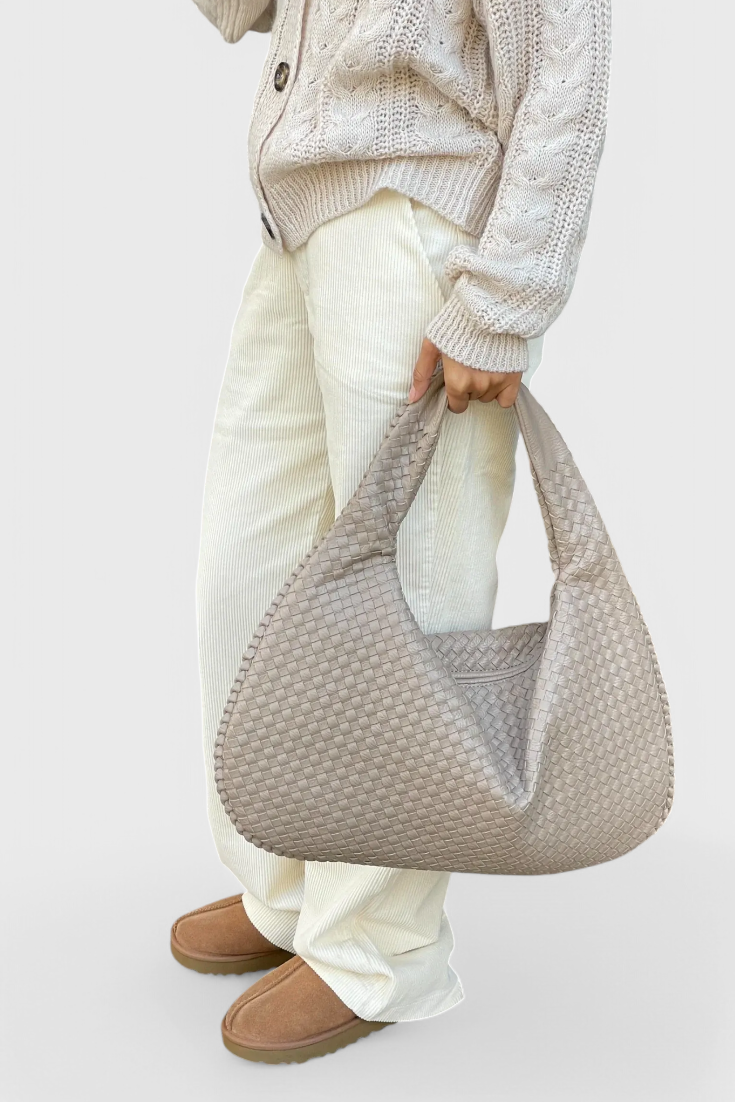 Woven Shoulder Bag - Vegan Leather Handbag with Structured Silhouette