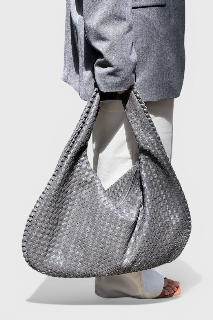 Woven Shoulder Bag - Vegan Leather Handbag with Structured Silhouette