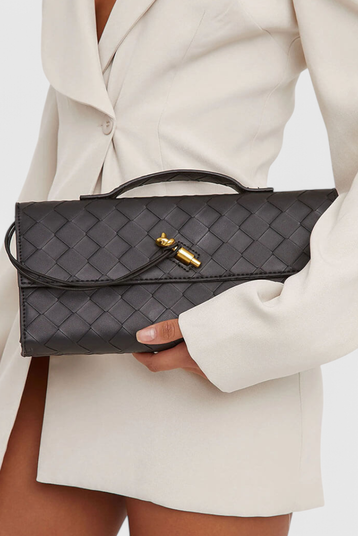 Baguette Clutch Bag with Gold Knot Detail and Crossbody Strap