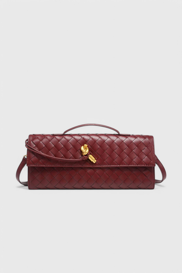 Baguette Clutch Bag with Gold Knot Detail and Crossbody Strap