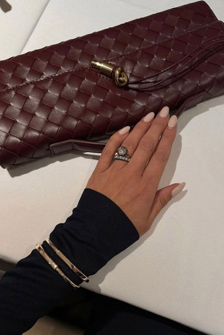 Baguette Clutch Bag with Gold Knot Detail and Crossbody Strap
