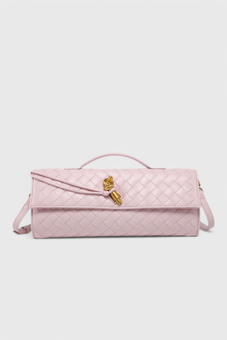 Baguette Clutch Bag with Gold Knot Detail and Crossbody Strap