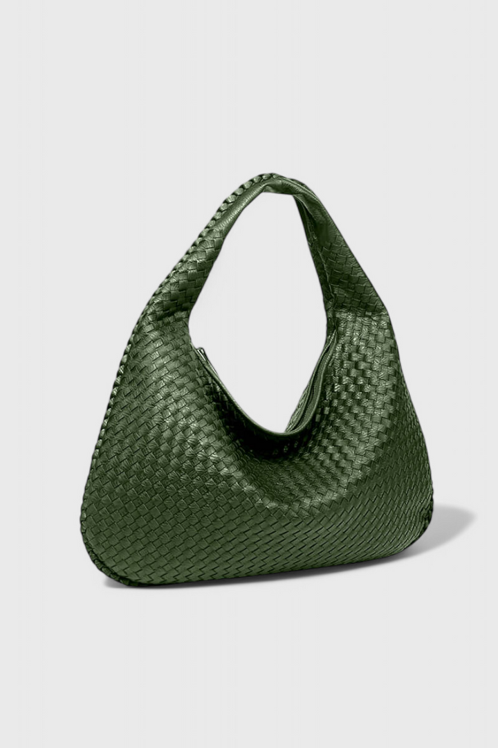 Woven Shoulder Bag - Vegan Leather Handbag with Structured Silhouette