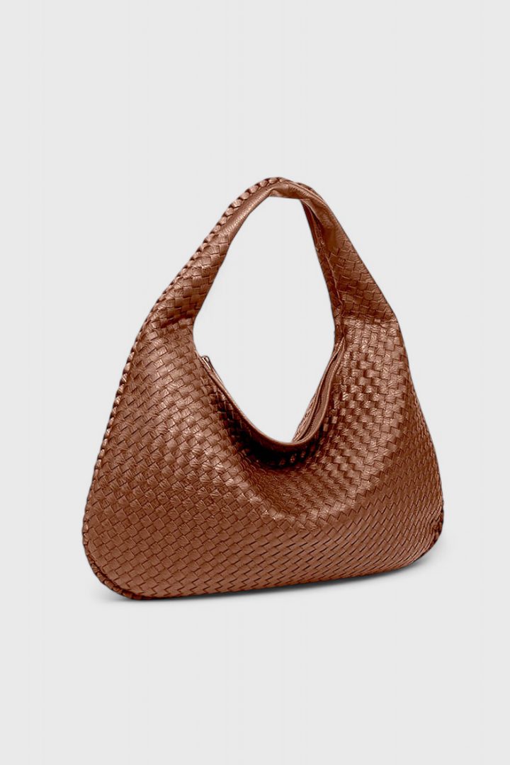 Woven Shoulder Bag - Vegan Leather Handbag with Structured Silhouette