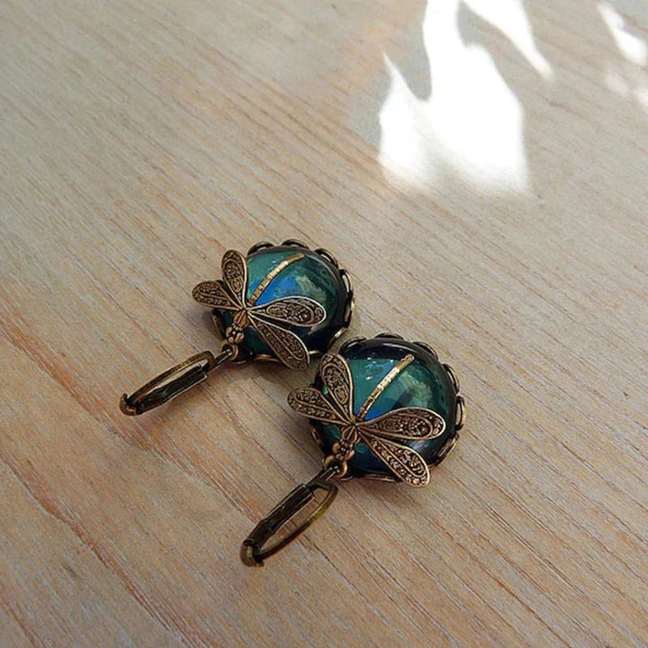 Dragonfly Earrings Antique Gold Vintage Style Statement Earrings