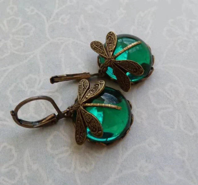 Dragonfly Earrings Antique Gold Vintage Style Statement Earrings