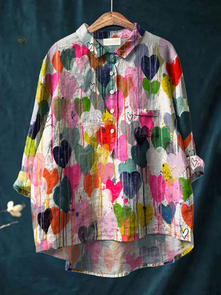 Colorful Heart Print Shirt for Women | Valentina Blouse