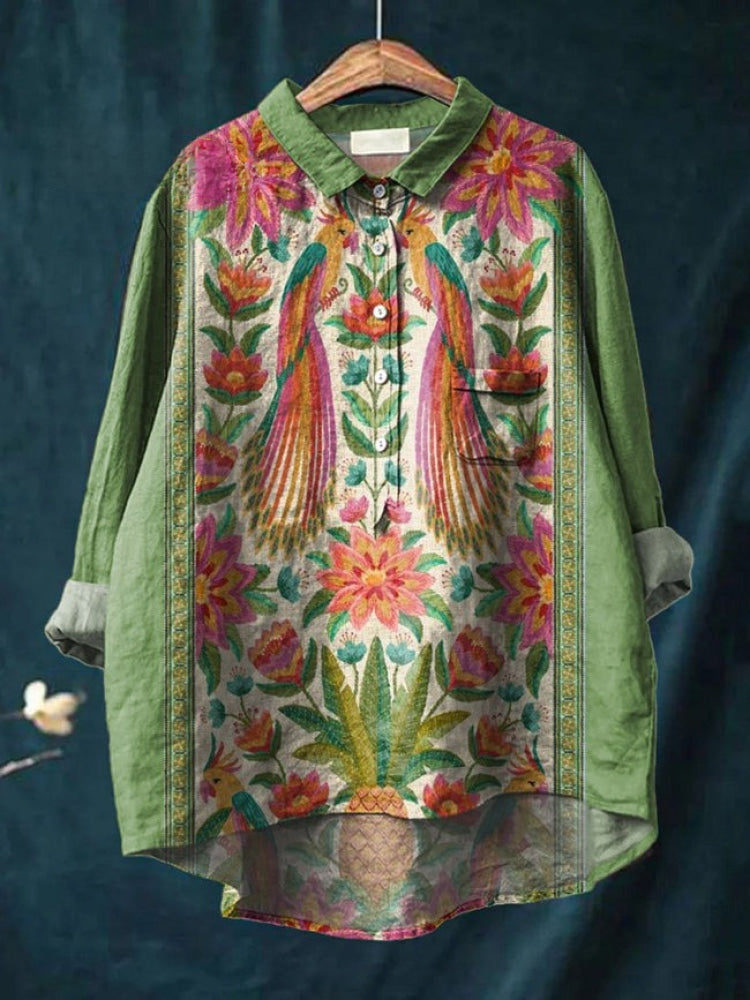 Floral Embroidered Button Down Shirt for Women