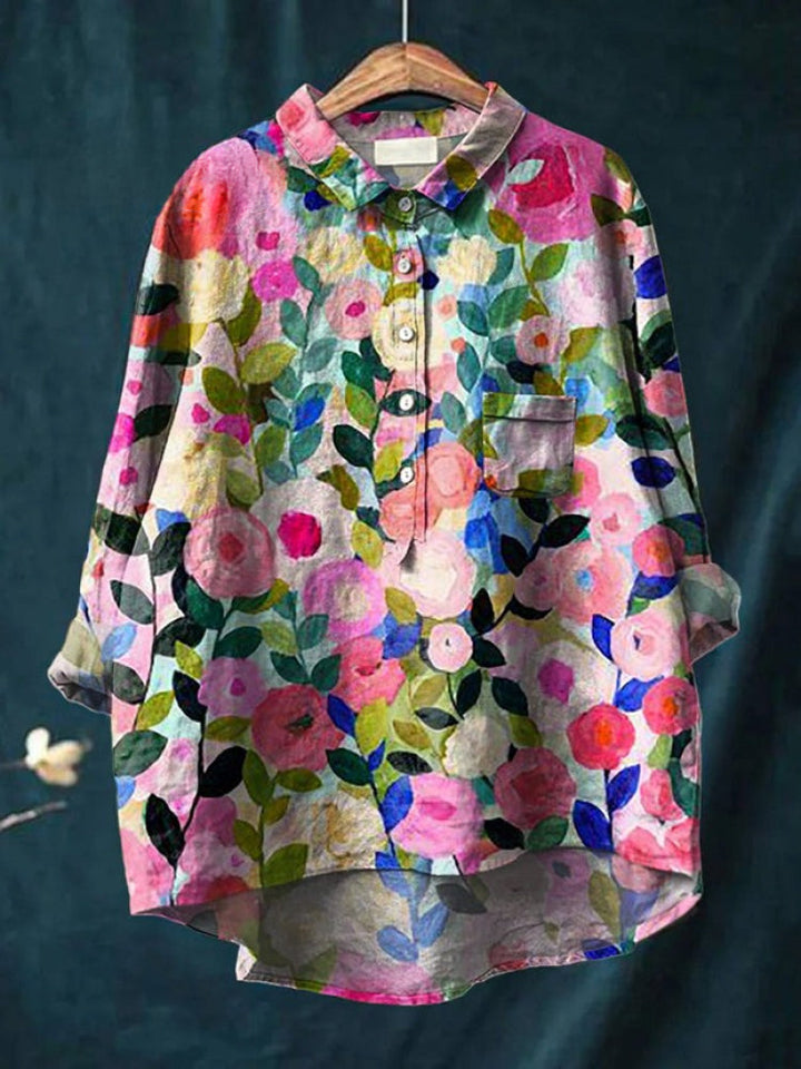 Floral Embroidered Button Down Shirt for Women