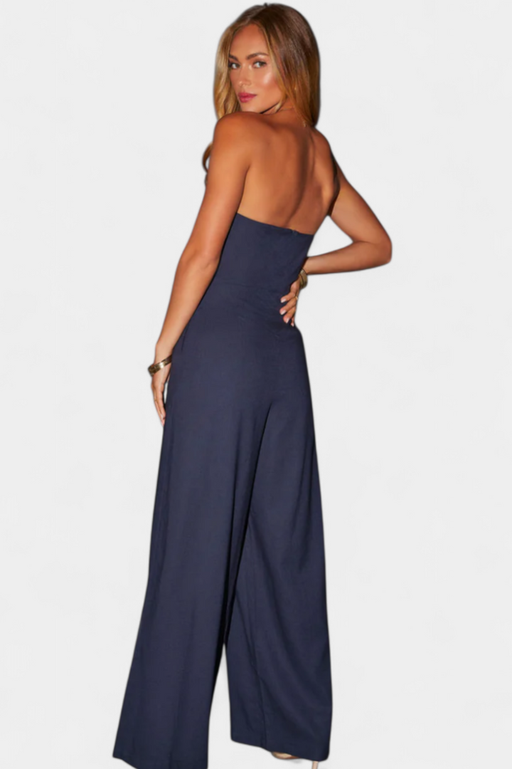 Wide Leg Jumpsuit Sleeveless - Elegant Structured Neckline