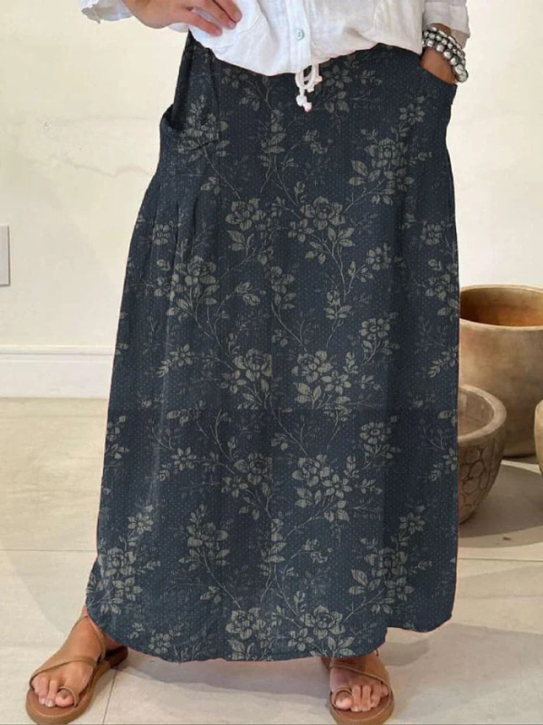 Floral Pocket Skirt with Elastic Waist for Women