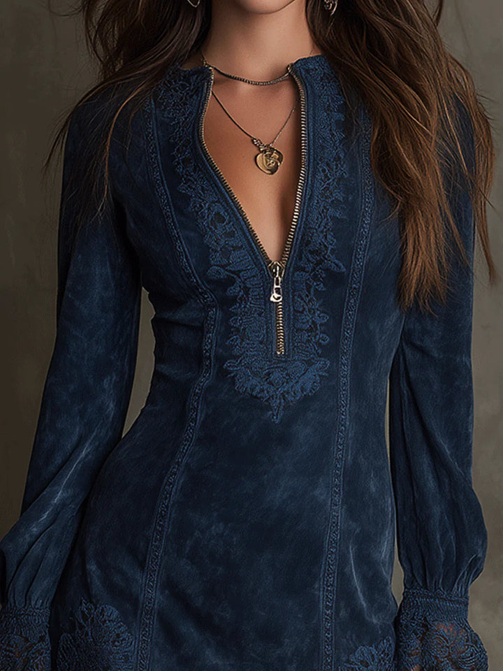 Embroidered Zip Tunic for Women | Relaxed Fit Bohemian Top