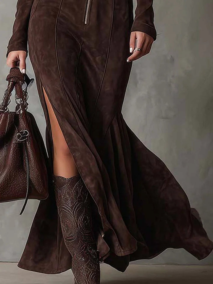 Brown Belted Maxi Dress | Flowy Long Sleeve Boho Dress